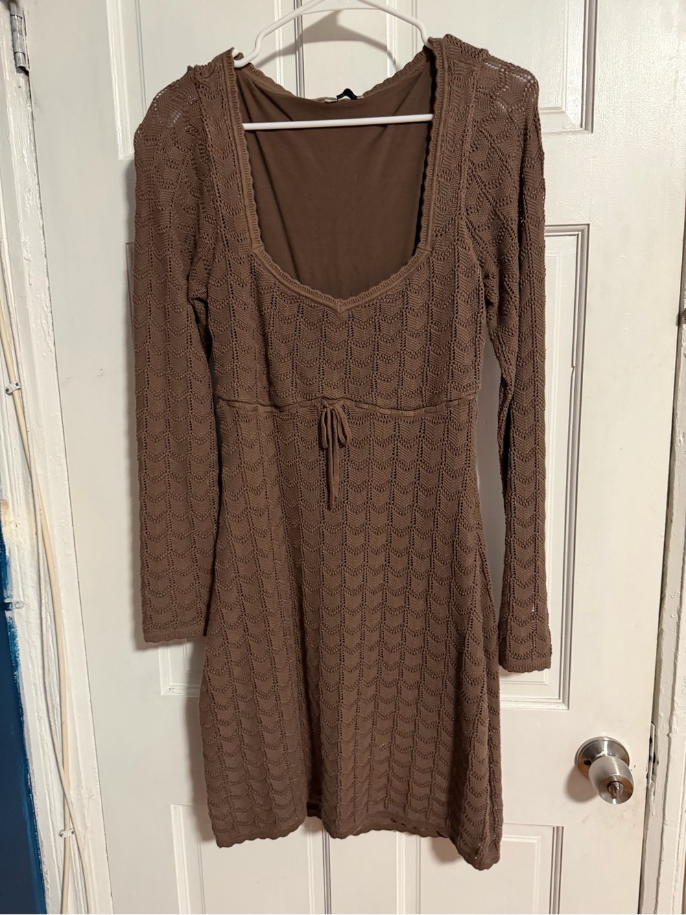 Hollister Chocolate Brown Knit Long-Sleeve Scoop Dress
